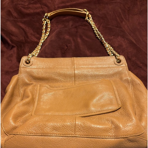 Tory Burch Authentic Leather Saddle Bag with gold-tone hardware, dual chain-link - Picture 7 of 12